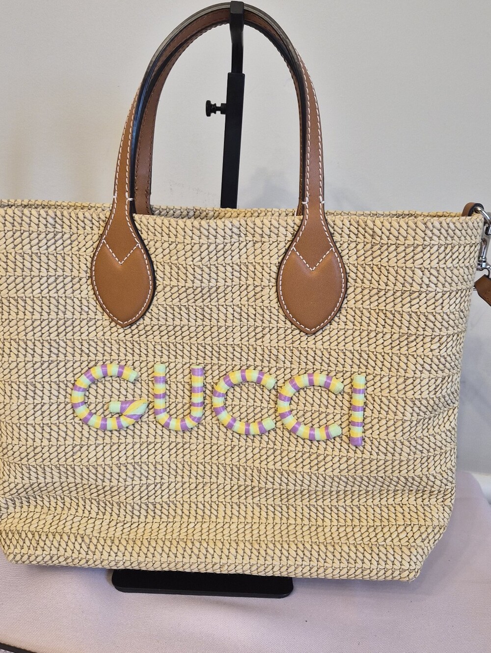 Authentic Gucci Horsebit 1955 bag featuring beige and brown oversized GG canvas